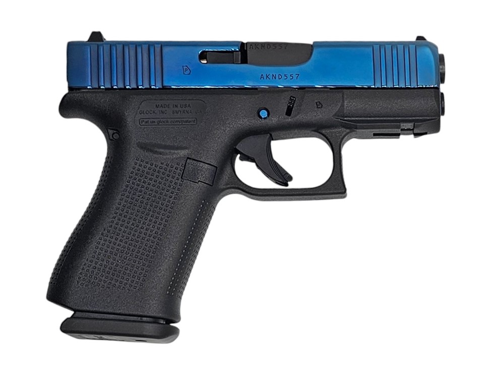 GLOCK 43X FRONT RAIL 9MM COBALT BLUE SLIDE WITH ENGRAVING 10RD - Win Repeating Arms Promotion